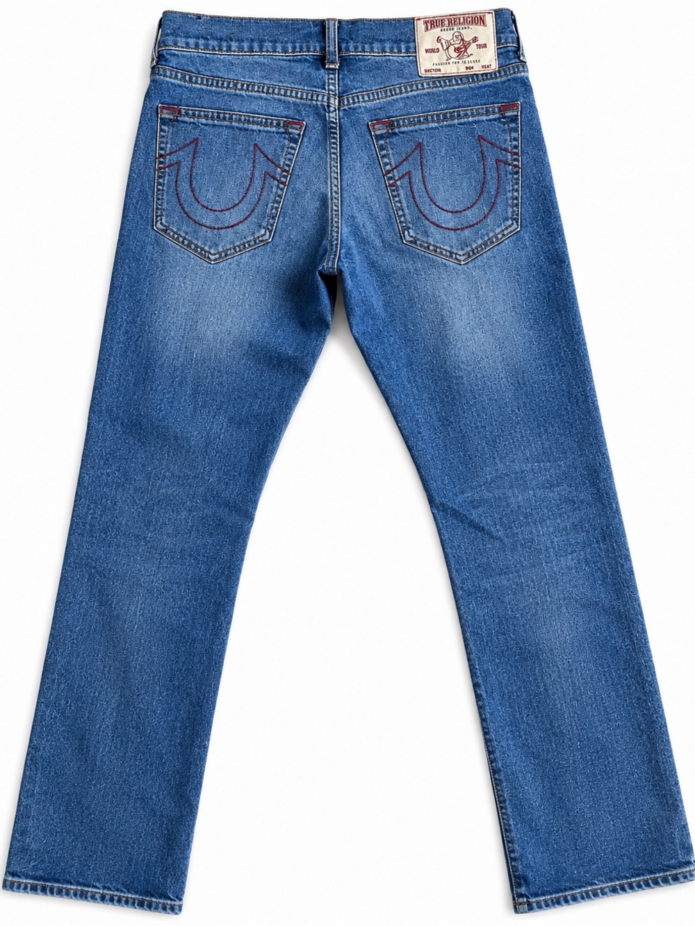 True Religion Ricky Straight Jeans Mens 32 Medium Wash Red Stitch Denim